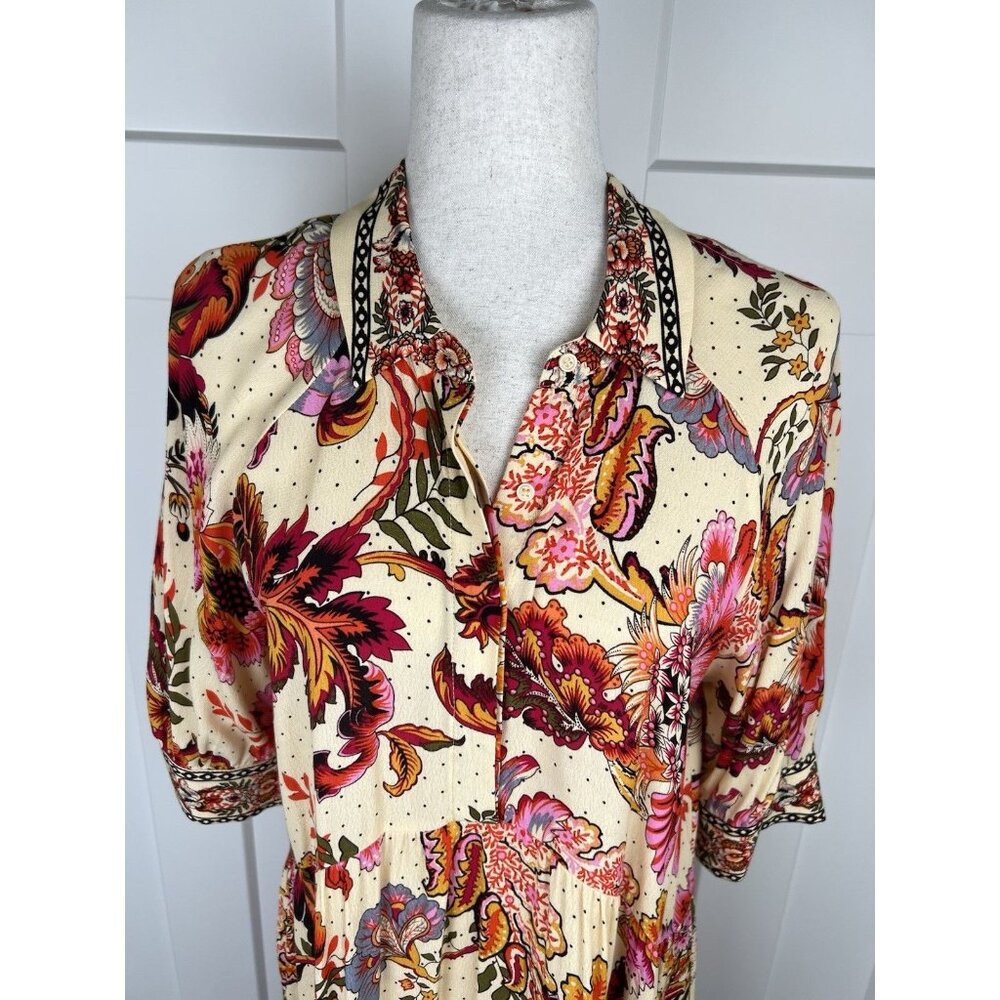 A Loves A Midi Dress M NWT Floral Boho Tiered Oversized Collared Button Front - Picture 3 of 15